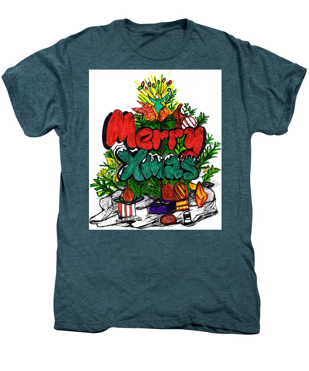 Christmas Men's Premium T-Shirt featuring the mixed media Merry Xmas by Michelle Gilmore