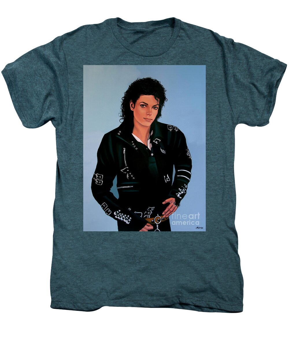 Michael Jackson Men's Premium T-Shirt featuring the painting Michael Jackson Bad by Paul Meijering