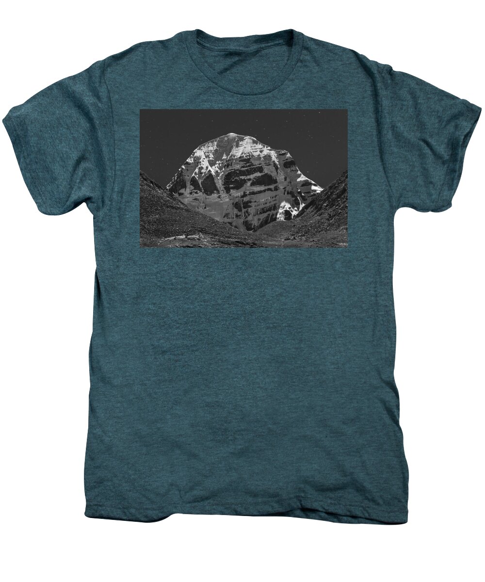 Mount Men's Premium T-Shirt featuring the photograph Mt. Kailash in Moonlight, Dirapuk, 2011 by Hitendra SINKAR