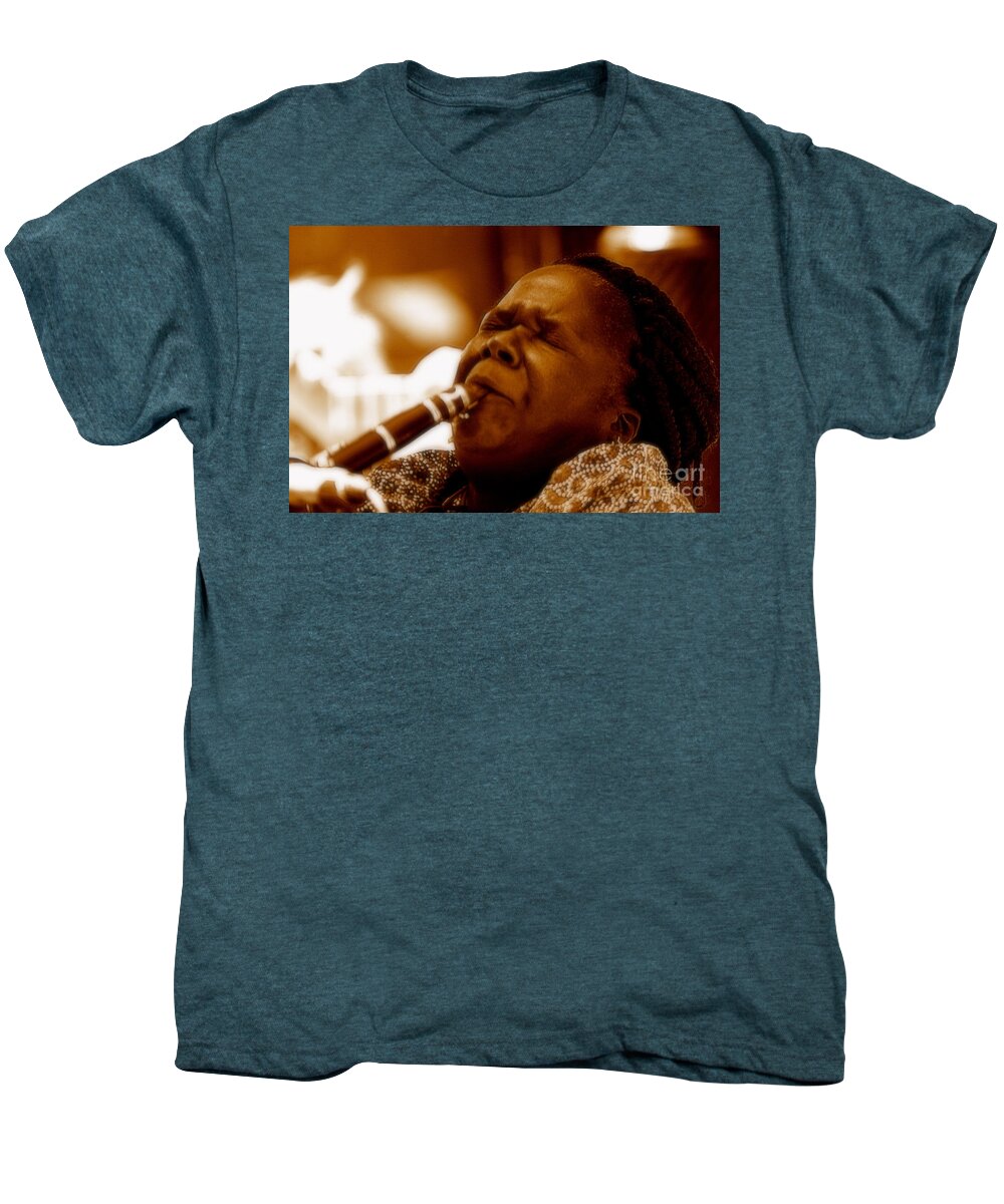 Nola Men's Premium T-Shirt featuring the photograph New Orleans Clarinetist Intensity At The French Quarter Annual Music Festival by Michael Hoard