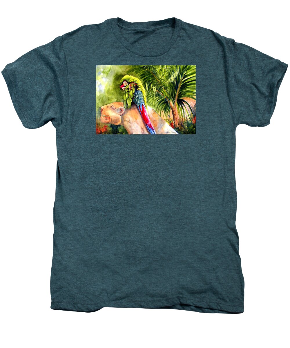 Parrot Men's Premium T-Shirt featuring the painting Pajaro by Karen Stark