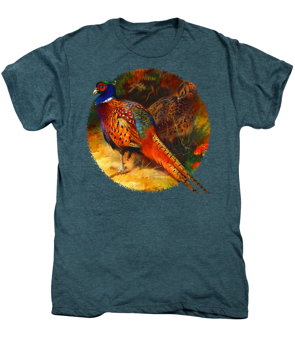 Pheasant Men's Premium T-Shirt featuring the digital art Pheasant Pair by Raven SiJohn