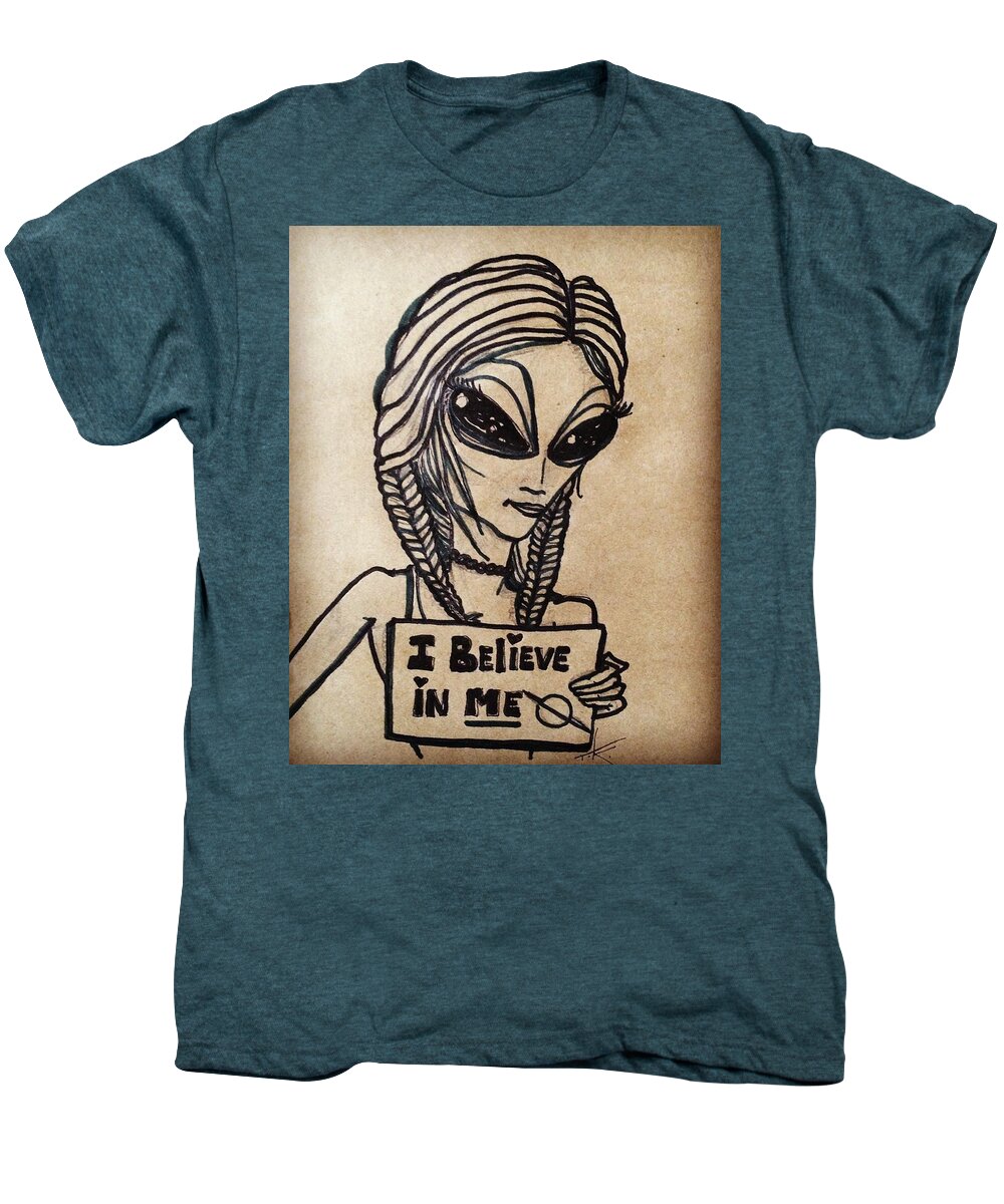 Pigtails Men's Premium T-Shirt featuring the drawing Pigtalien Girl by Similar Alien