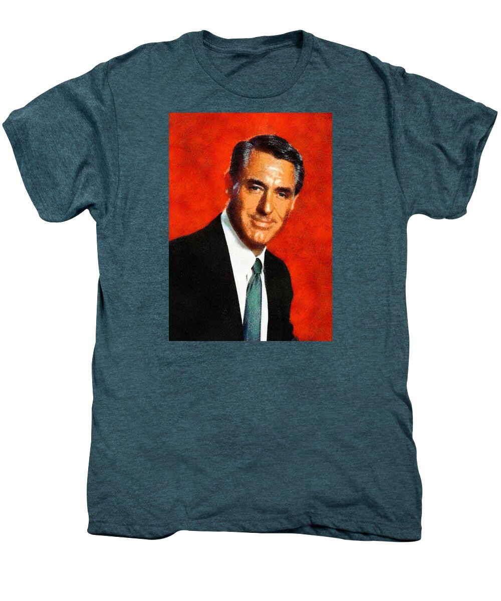 Portrait Men's Premium T-Shirt featuring the digital art Portrait of Cary Grant by Charmaine Zoe