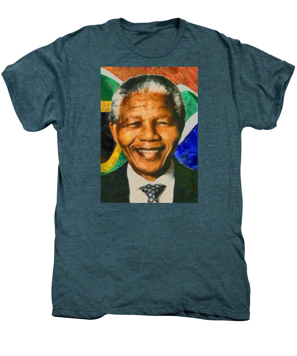 Portrait Men's Premium T-Shirt featuring the digital art Portrait of Nelson Mandela by Charmaine Zoe