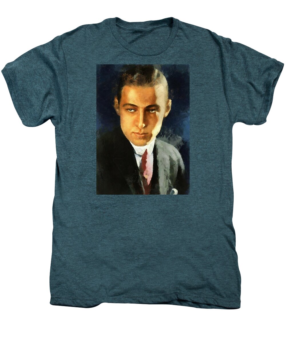 Rudolph Valentino Men's Premium T-Shirt featuring the digital art Portrait of Rudolph Valentino by Charmaine Zoe