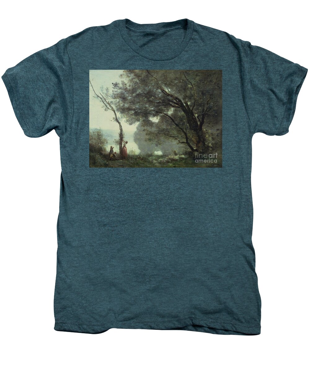 Recollections Men's Premium T-Shirt featuring the painting Recollections of Mortefontaine by Jean Baptiste Corot