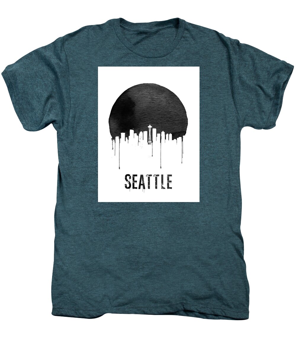 Seattle Men's Premium T-Shirt featuring the painting Seattle Skyline White by Naxart Studio