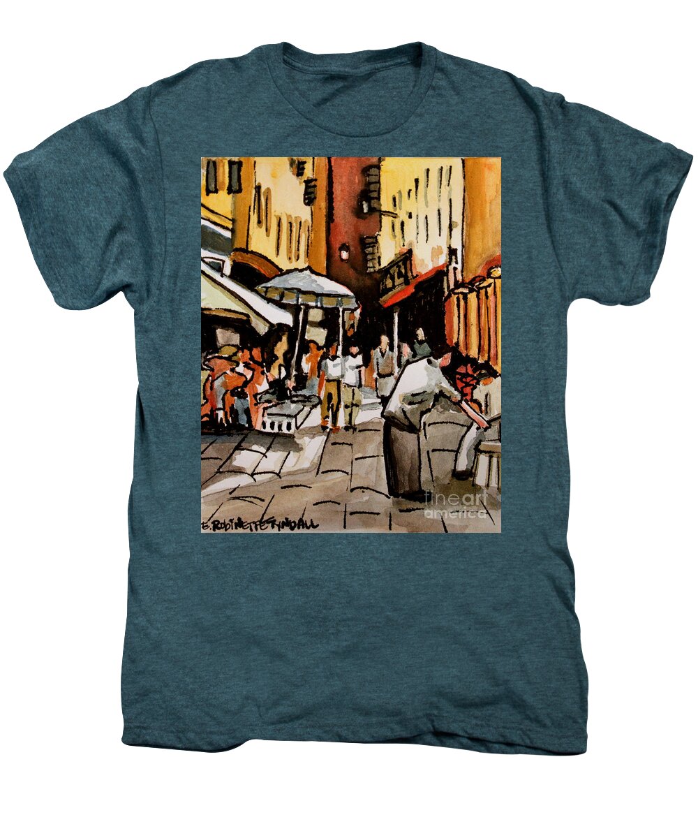 Downtown Men's Premium T-Shirt featuring the painting Taking a Stroll Through Downtown by Elizabeth Robinette Tyndall
