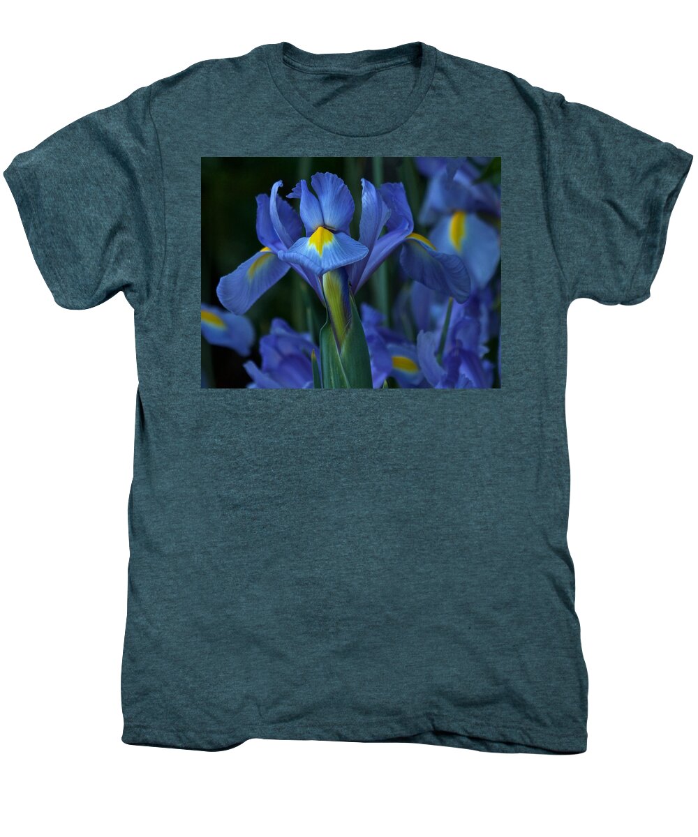 Blue Irises Men's Premium T-Shirt featuring the photograph The Blues by Richard Cummings