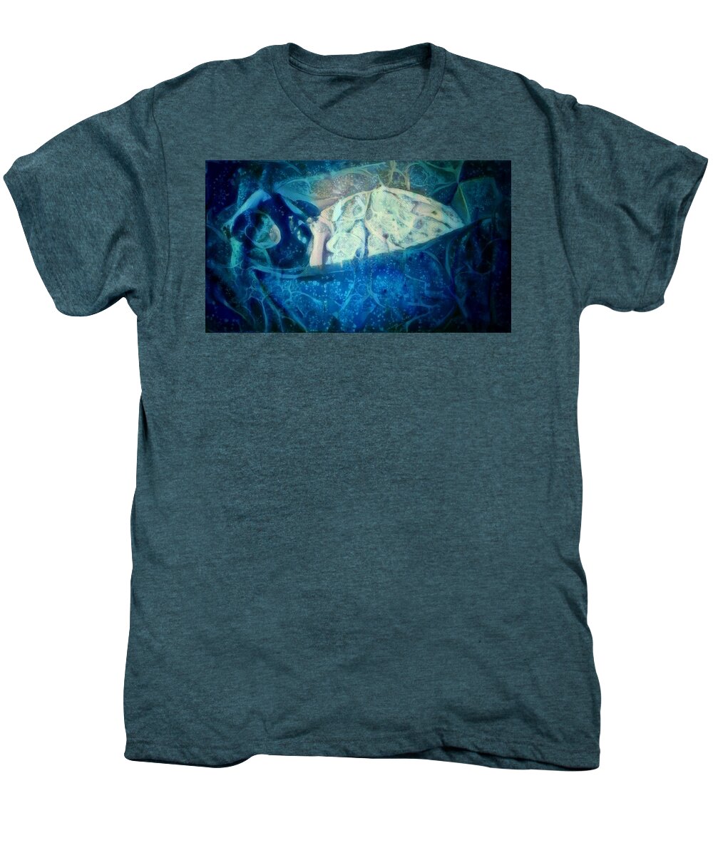 The Little Prince Men's Premium T-Shirt featuring the digital art The little prince floating in box on a sea of dreams with chaotic swirls and waves of thought hope love and freedom portrait of a boy sleeping in a cardboard box on an ocean of inspiration by MendyZ