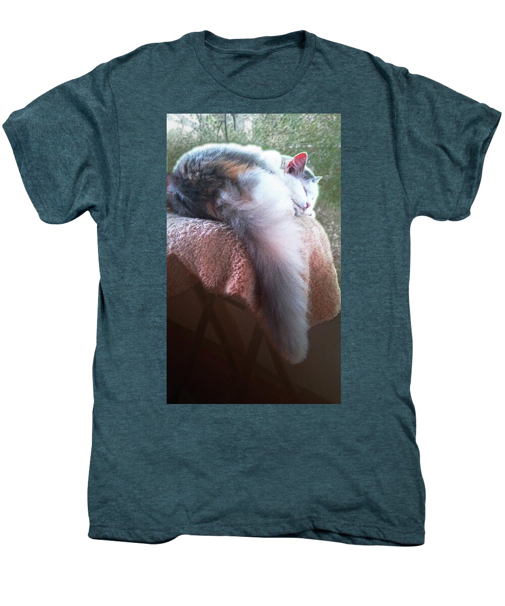 Cat Men's Premium T-Shirt featuring the photograph Thereby Hangs a Tail by Ginny Schmidt