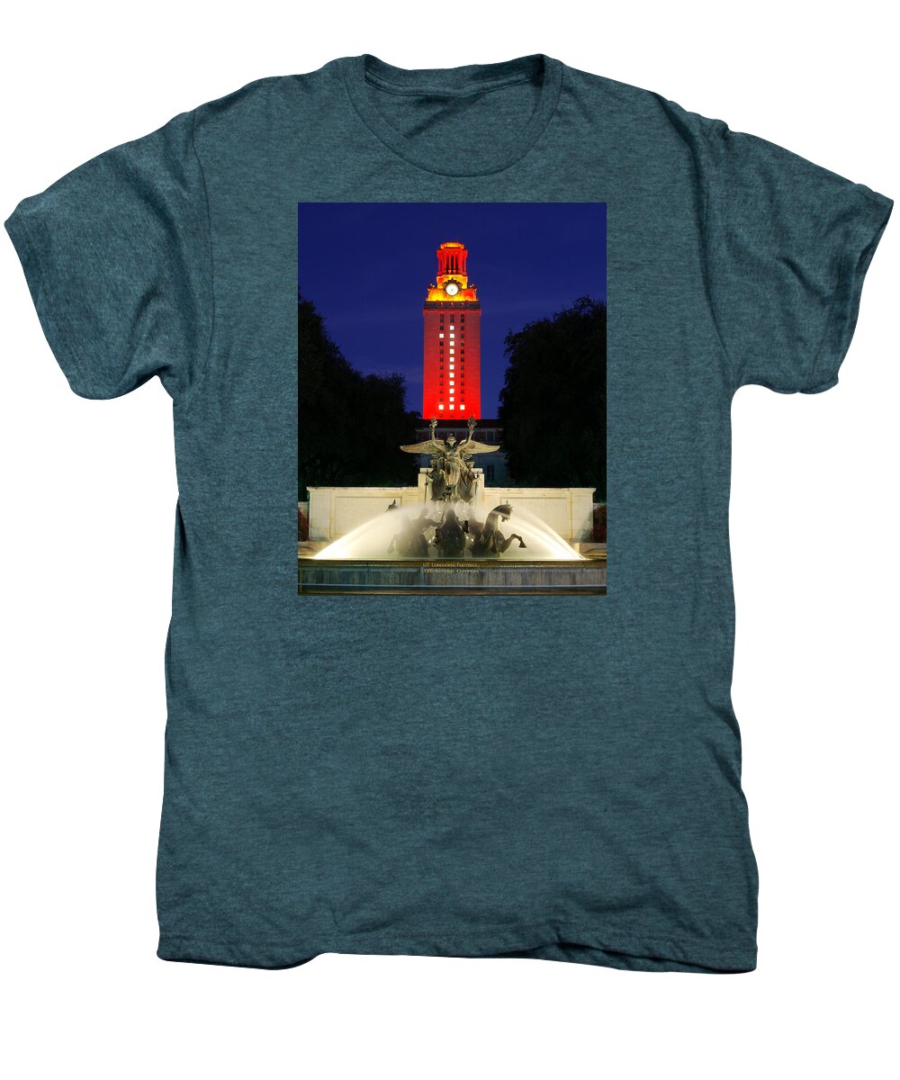 Ut Austin Men's Premium T-Shirt featuring the photograph UT Austin Tower Orange by Lisa Spencer
