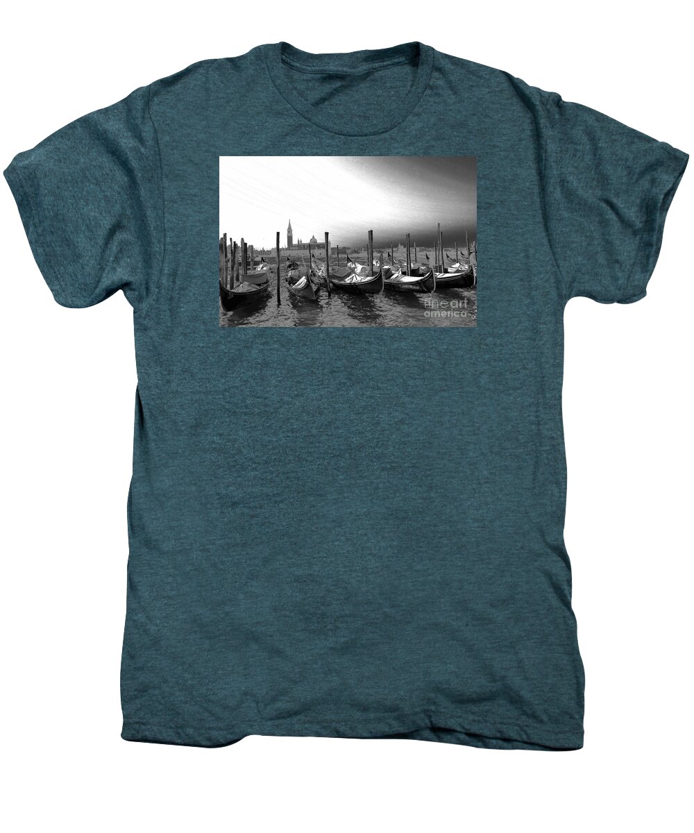 Gondolas Men's Premium T-Shirt featuring the photograph Venice gondolas black and white by Rebecca Margraf