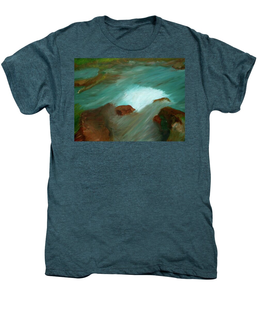 Paintings Men's Premium T-Shirt featuring the painting Water Over the Rocks by Michelle Gilmore