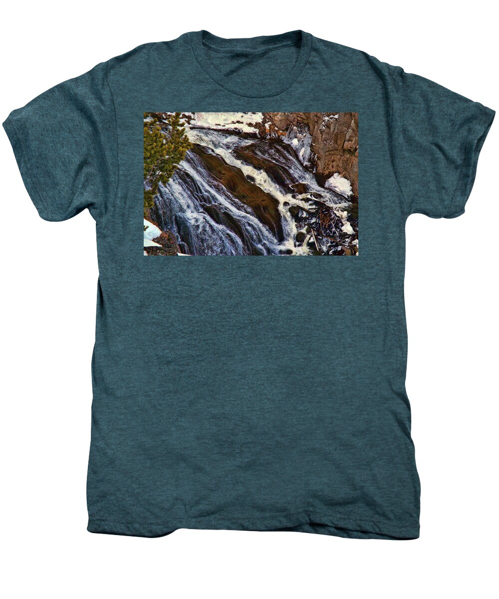 Falls Photographs Canvas Prints Men's Premium T-Shirt featuring the photograph Waterfall in Yellowstone by C Sitton