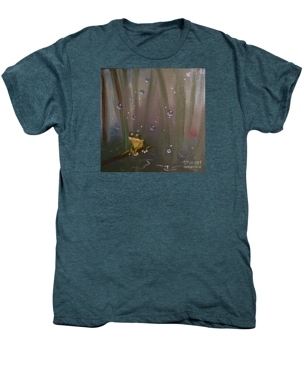 Frog Men's Premium T-Shirt featuring the painting What by Denise Tomasura