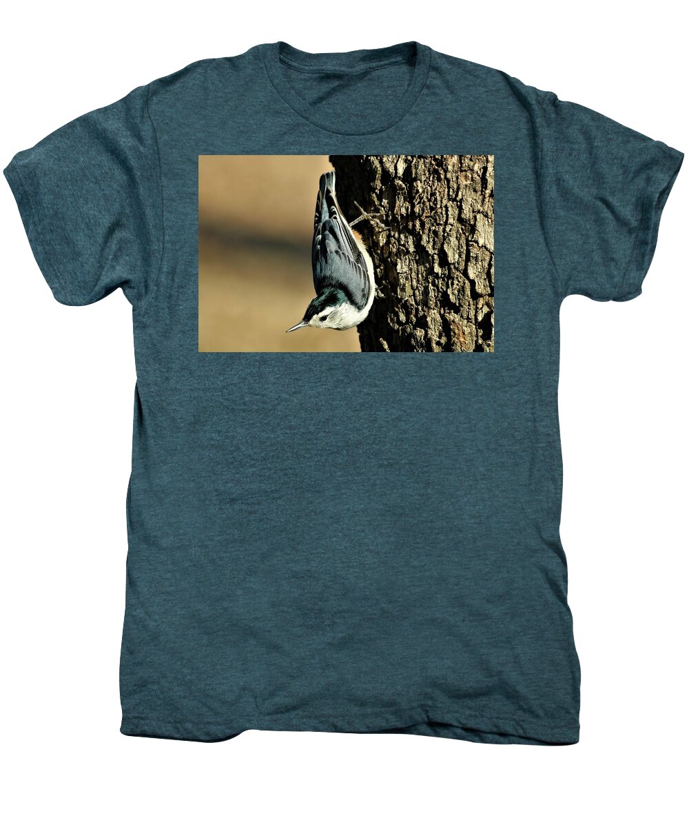 Nature Men's Premium T-Shirt featuring the photograph White-Breasted Nuthatch on Tree by Sheila Brown