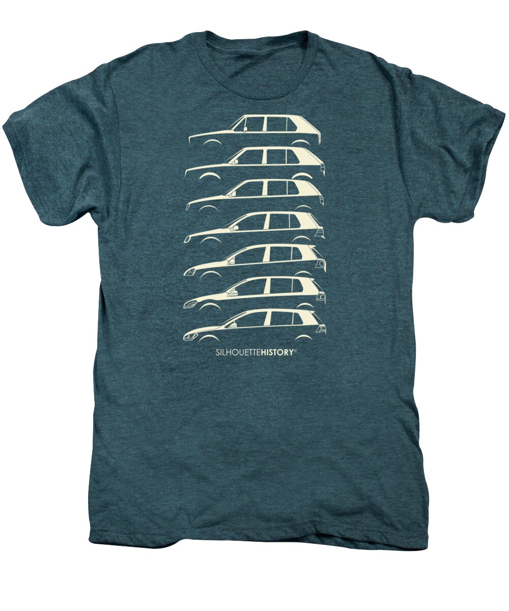 Compact Cars Men's Premium T-Shirt featuring the digital art Wolfsburger Hatch Five SilhouetteHistory by Gabor Vida
