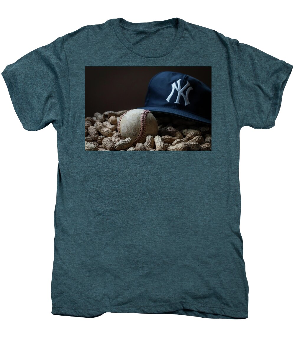 Terrydphotography Men's Premium T-Shirt featuring the photograph Yankee Cap Baseball and Peanuts by Terry DeLuco