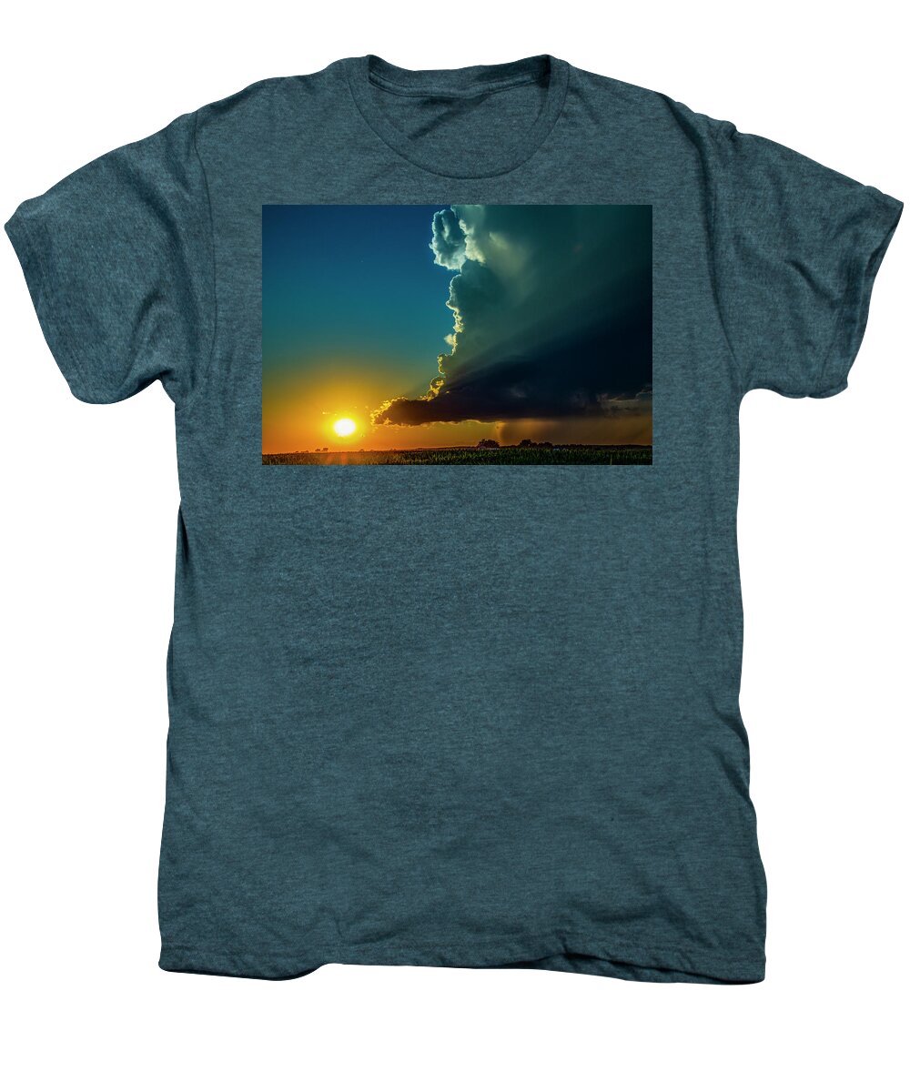 Nebraskasc Men's Premium T-Shirt featuring the photograph Dying Nebraska Thunderstorms at Sunset 068 by NebraskaSC
