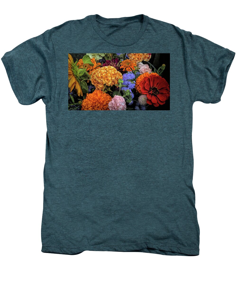 Boquet Of Fresh Flowers Locally Grown And Sold At The Famous Marietta Farmers Market Men's Premium T-Shirt featuring the photograph Farm fresh bouquet by Dennis Baswell
