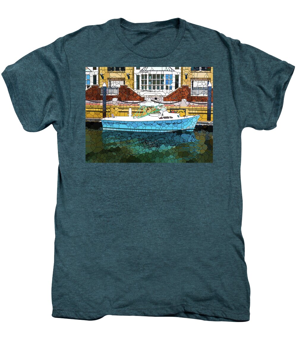 Motorboat Men's Premium T-Shirt featuring the painting Motorboat 11 by Jeelan Clark
