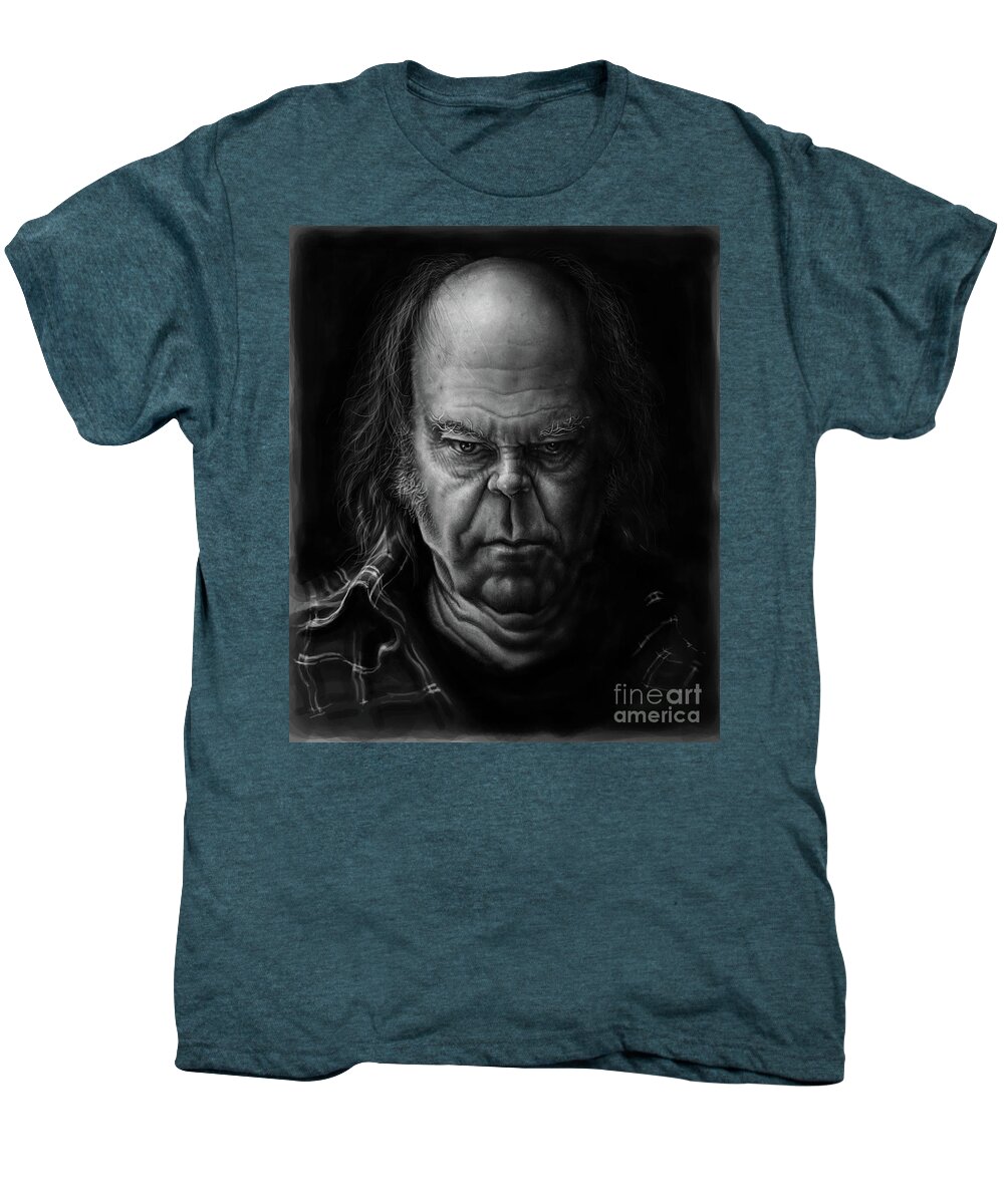Neil Young Men's Premium T-Shirt featuring the digital art Neil Young by Andre Koekemoer