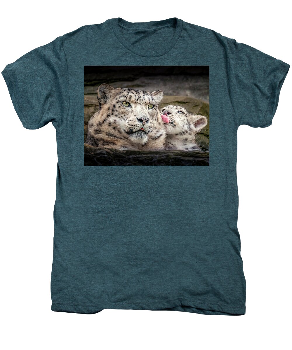 Snow Leopard Men's Premium T-Shirt featuring the photograph SnowLeopardLove by Chris Boulton