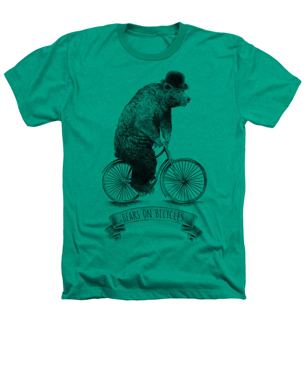 Bear Heathers T-Shirt featuring the drawing Bears on Bicycles - Lime by Eric Fan