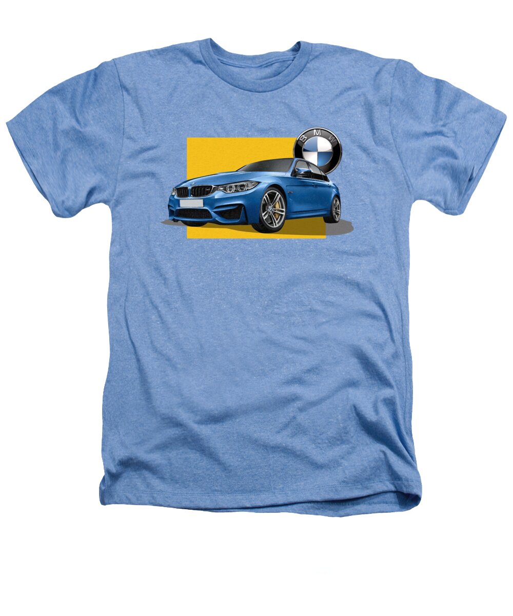 bmw Collection By Serge Averbukh Heathers T-Shirt featuring the photograph 2016 B M W M 3 Sedan with 3 D Badge #1 by Serge Averbukh