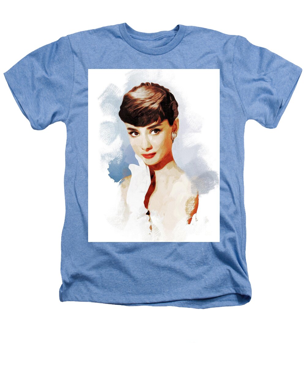 Audrey Heathers T-Shirt featuring the painting Audrey Hepburn, Actress #2 by Esoterica Art Agency