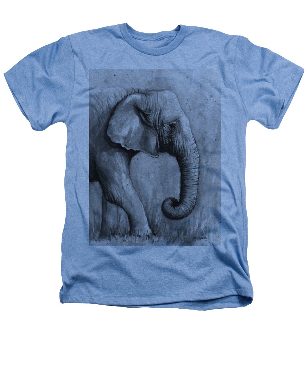 Elephant Heathers T-Shirt featuring the painting Elephant Watercolor #2 by Olga Shvartsur