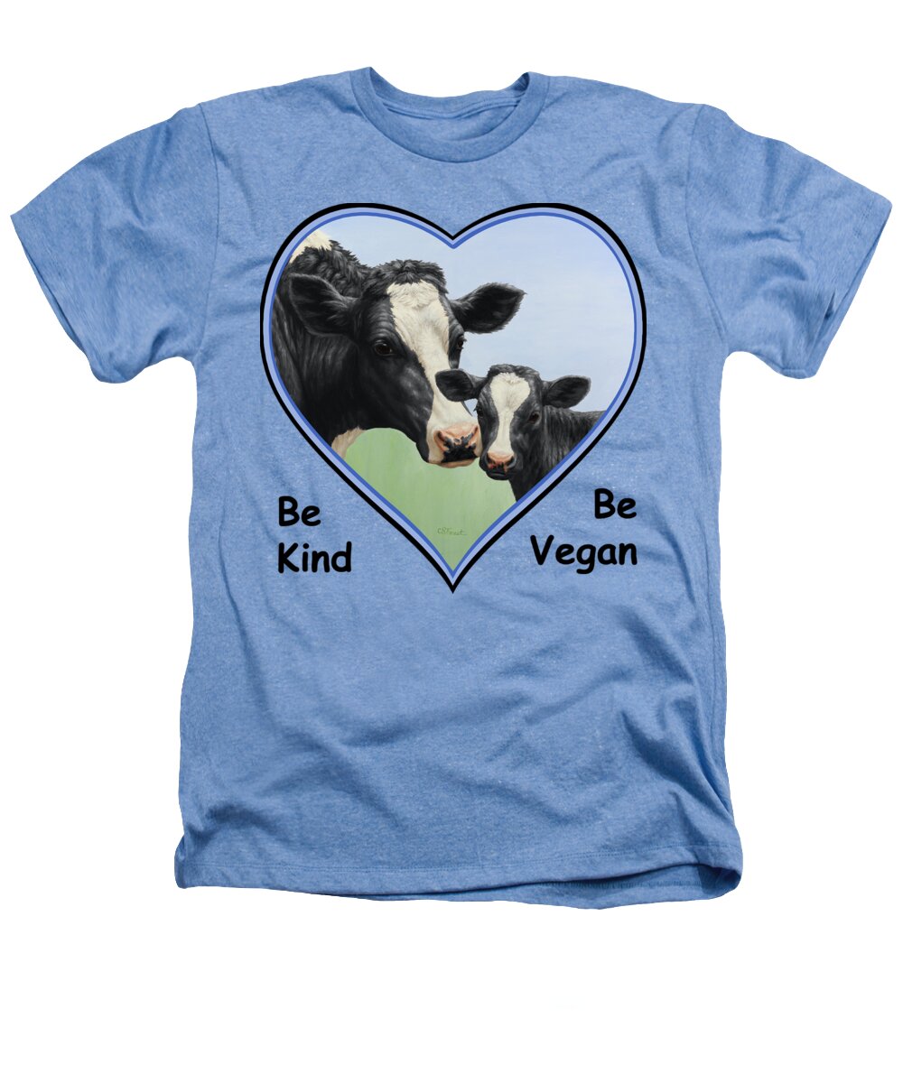 Cow Heathers T-Shirt featuring the painting Holstein Cow and Calf Blue Heart Vegan by Crista Forest