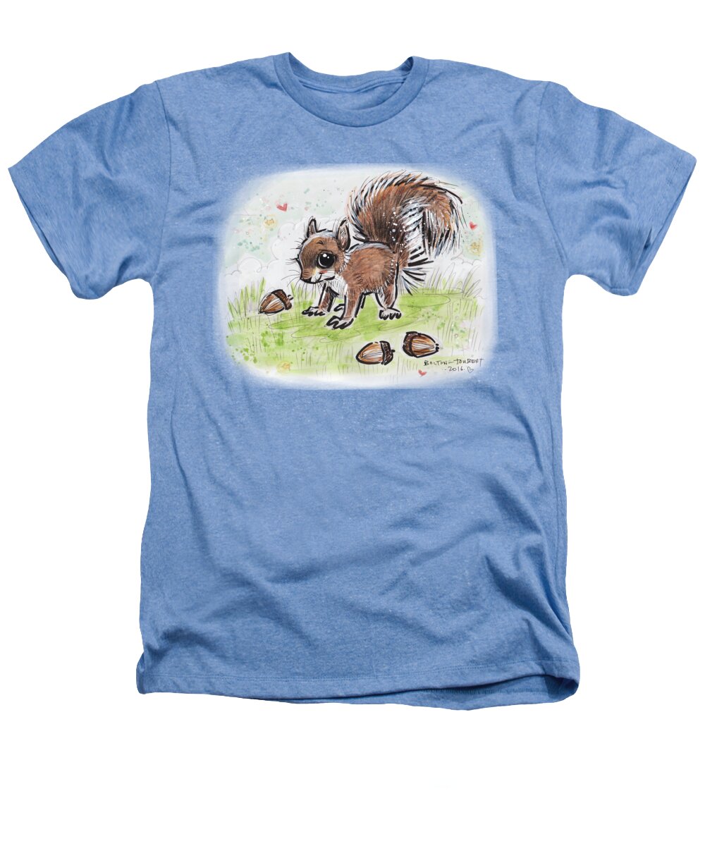Baby Squirrel Heathers T-Shirt featuring the drawing Baby Squirrel by Maria Bolton-Joubert