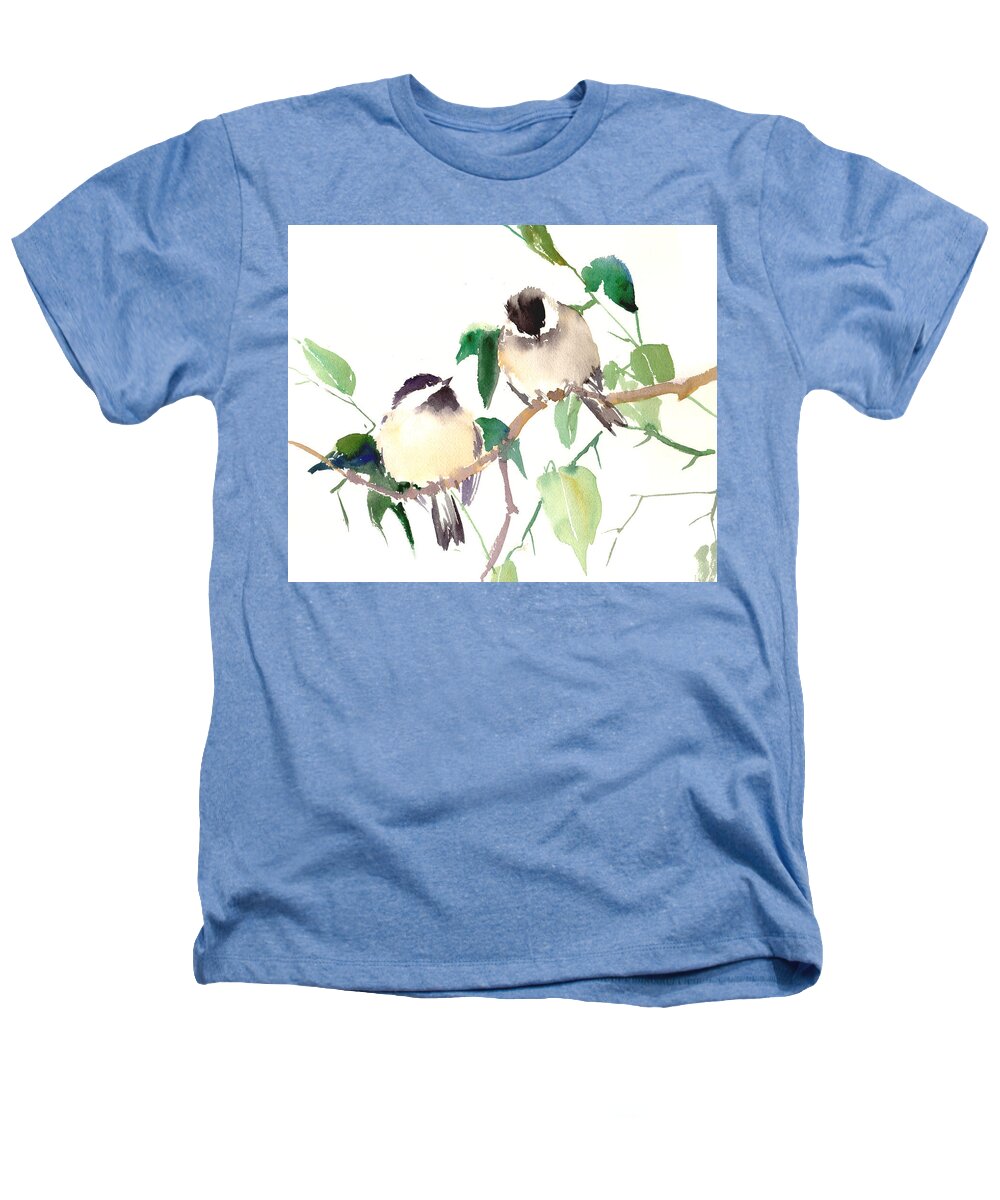 Chickadee Heathers T-Shirt featuring the painting Chickadees by Suren Nersisyan