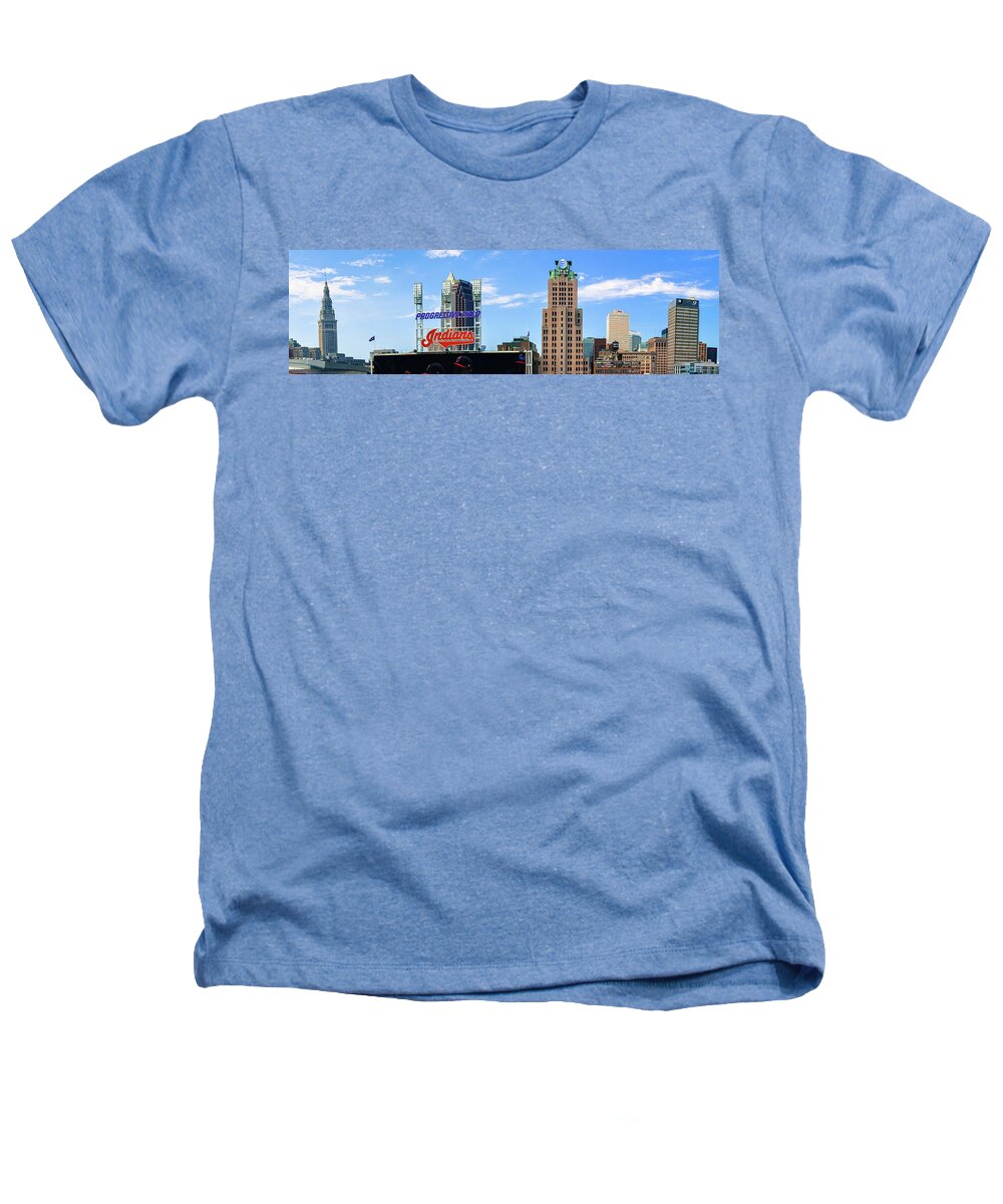 America Heathers T-Shirt featuring the photograph Cleveland Indians Skyline Panorama by Gregory Ballos