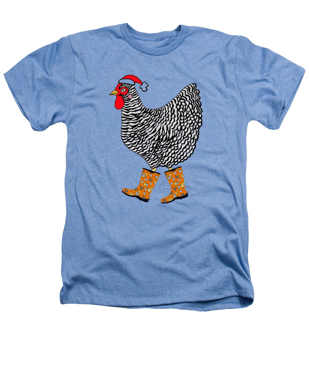 Rosedahl Heathers T-Shirt featuring the mixed media Holiday Sloggers Barred Rock by Sarah Rosedahl