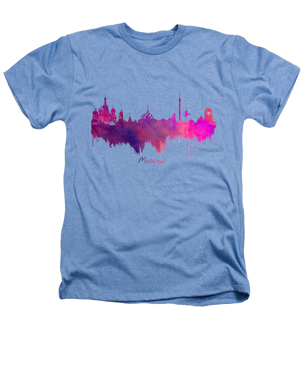 Moscow Skyline Heathers T-Shirt featuring the digital art Moscow Russia skyline purple by Justyna Jaszke JBJart