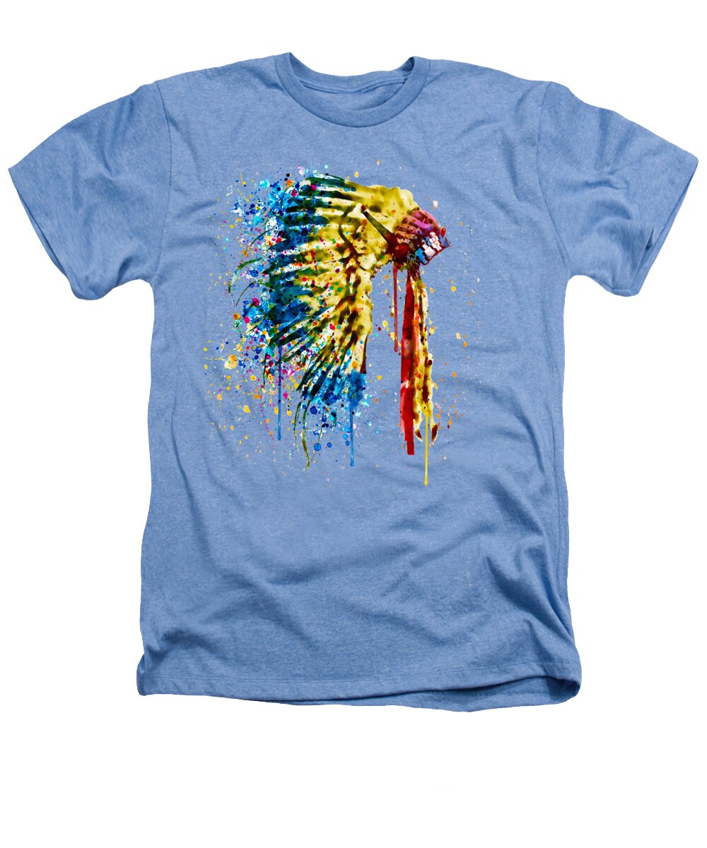Native American Heathers T-Shirt featuring the painting Native American Feather Headdress  by Marian Voicu