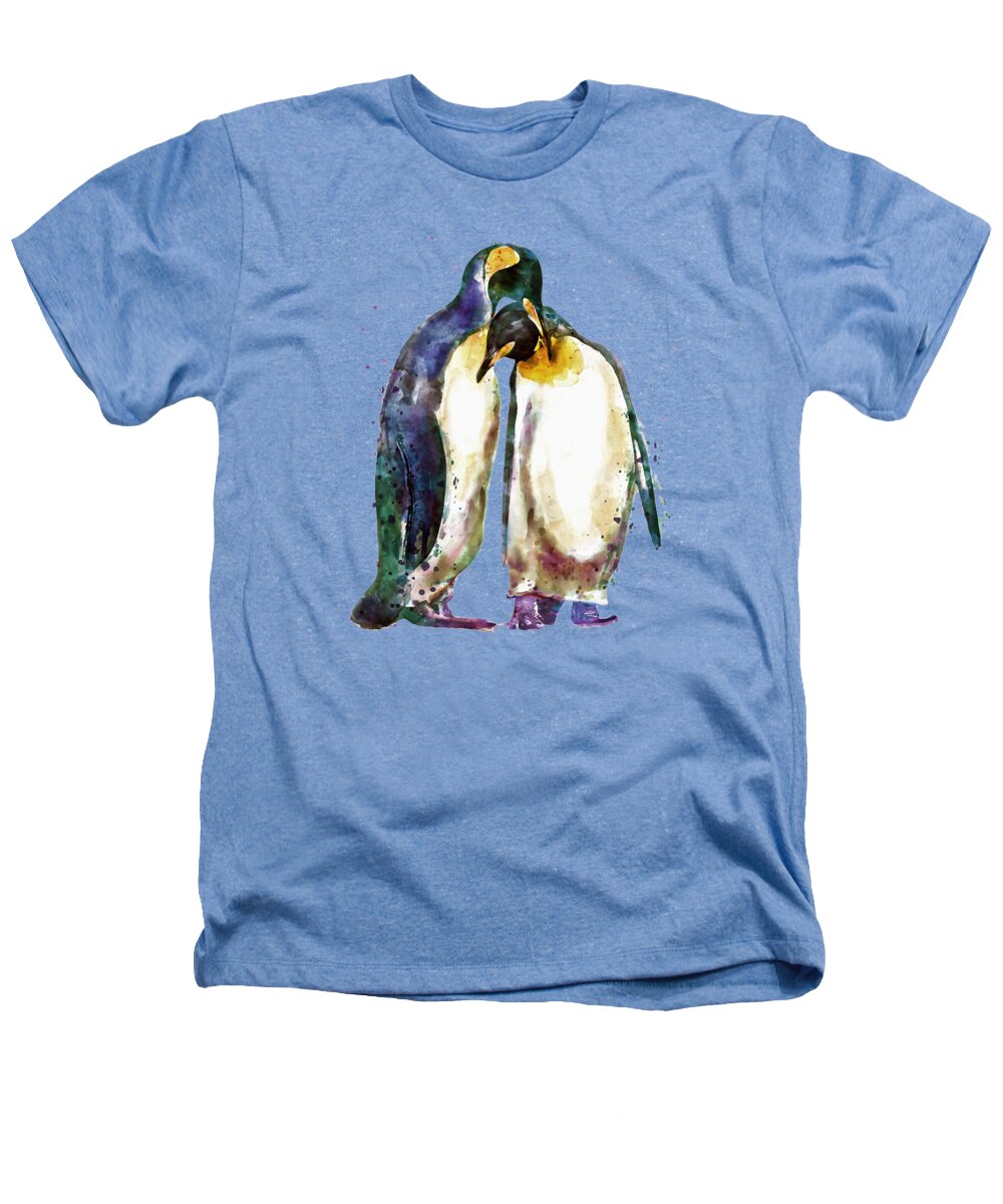Marian Voicu Heathers T-Shirt featuring the painting Penguin Couple by Marian Voicu