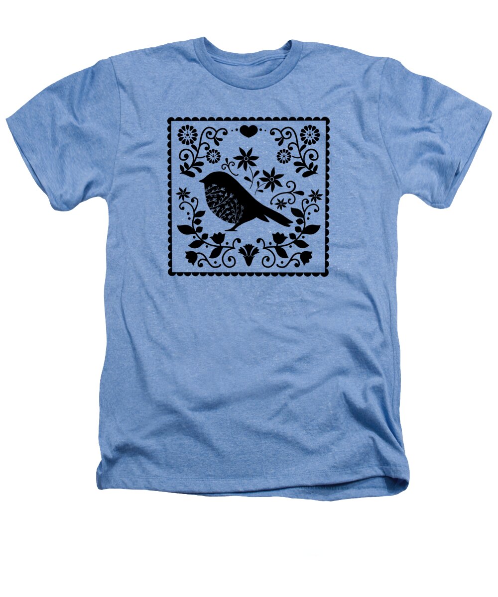 Painting Heathers T-Shirt featuring the painting Woodland Folk Black And White Blue Bird Tile by Little Bunny Sunshine