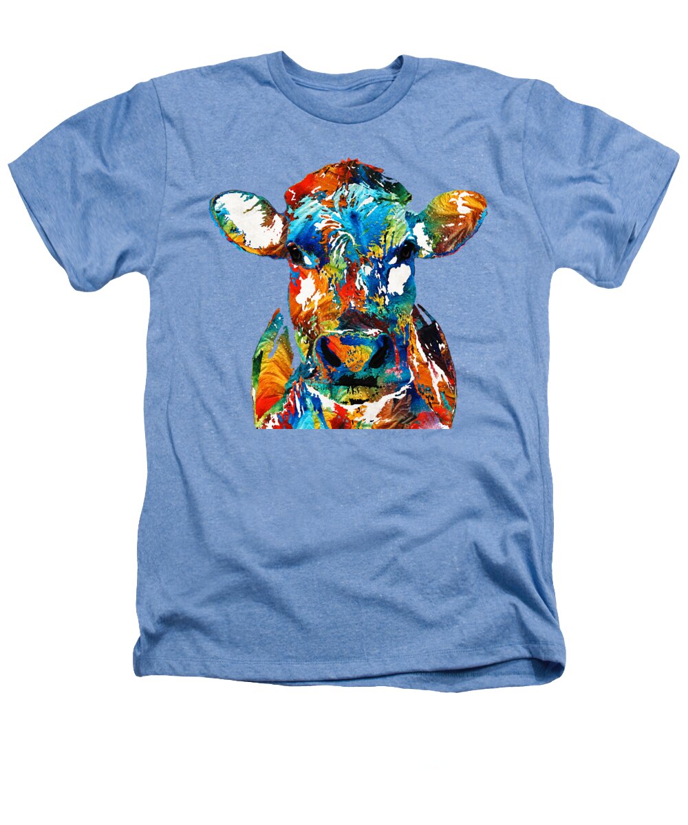 Bull Heathers T-Shirt featuring the painting Colorful Cow Art - Mootown - By Sharon Cummings by Sharon Cummings