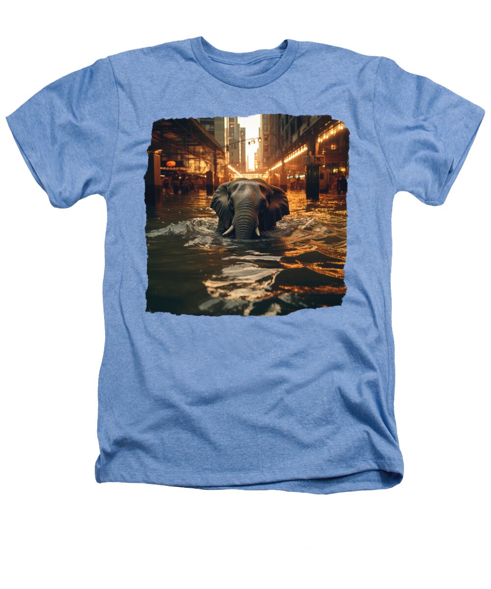 Elephant Heathers T-Shirt featuring the digital art Elephant in New York Flood by Elisabeth Lucas