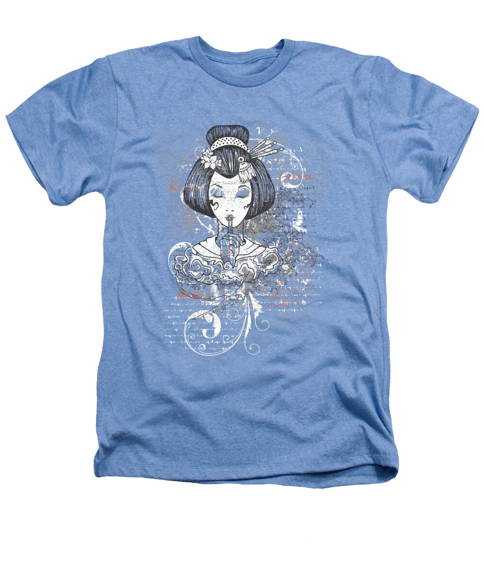 Japanese Heathers T-Shirt featuring the digital art Grungy Geisha Geiko Geigi by Jacob Zelazny