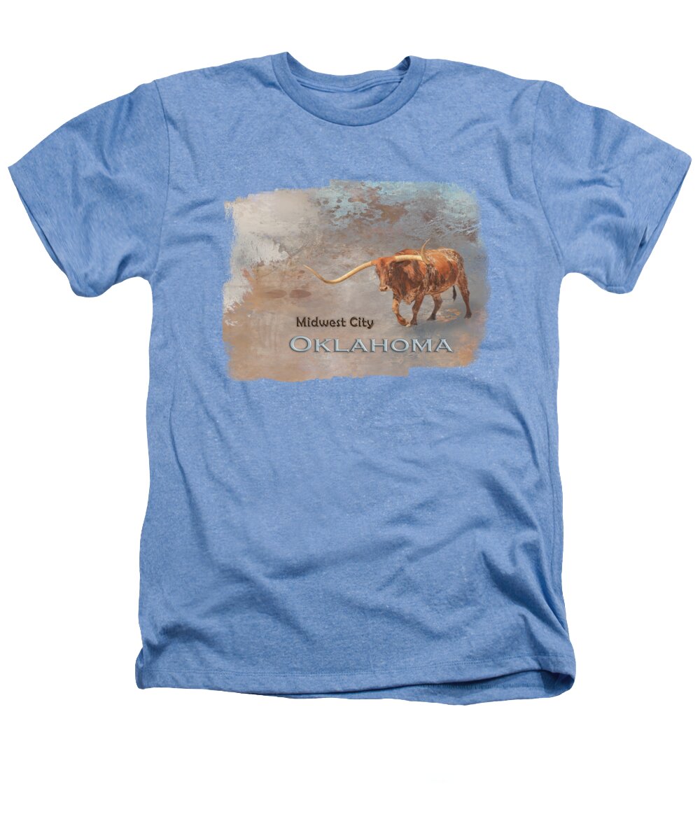 Midwest City Heathers T-Shirt featuring the mixed media Longhorn Bull Midwest City Oklahoma by Elisabeth Lucas
