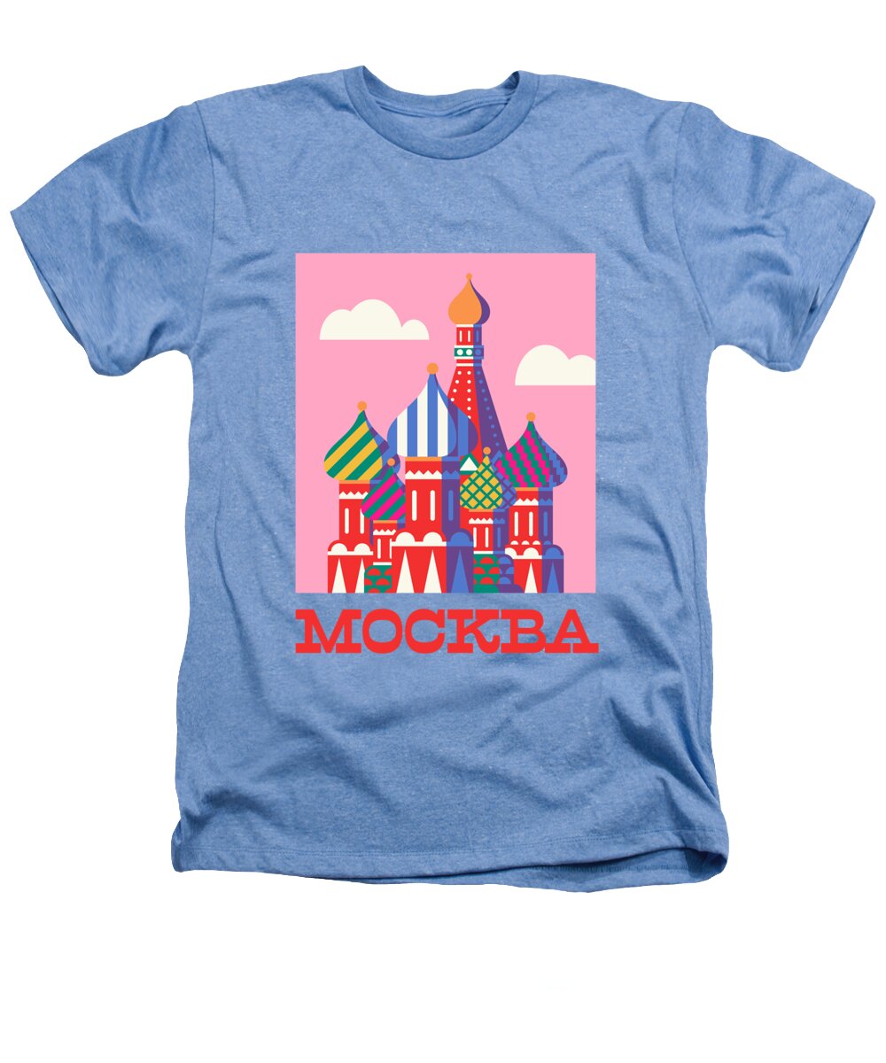 Retro Heathers T-Shirt featuring the digital art St Basil's Cathedral Russia Tourism Moscow - Rose by Organic Synthesis