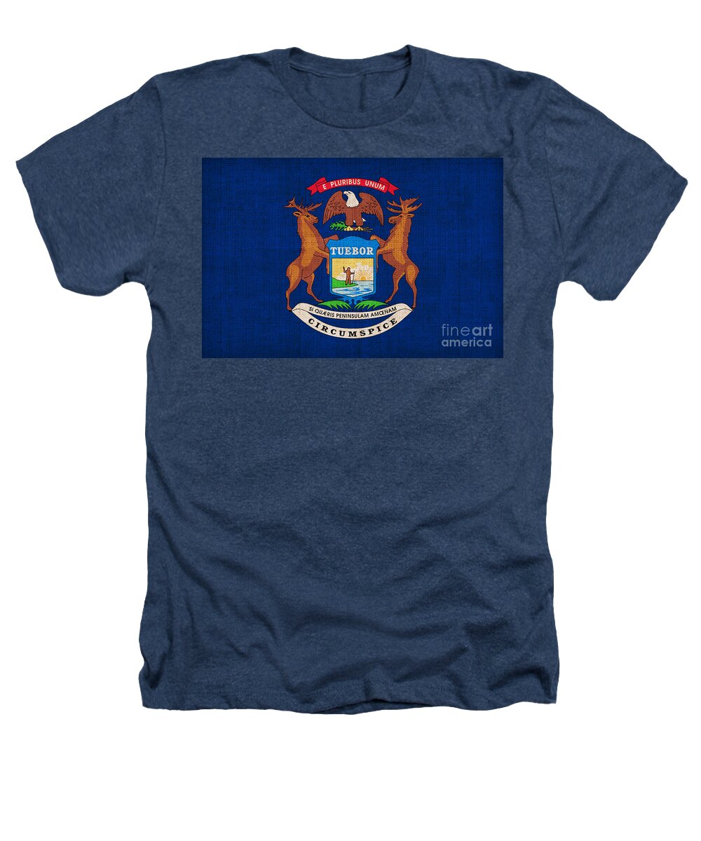 Michigan Heathers T-Shirt featuring the painting Michigan state flag by Pixel Chimp