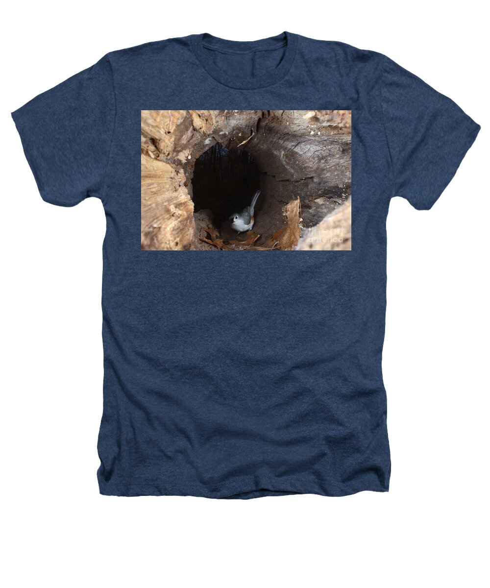 Tufted Titmouse Heathers T-Shirt featuring the photograph Tufted Titmouse In A Log by Ted Kinsman