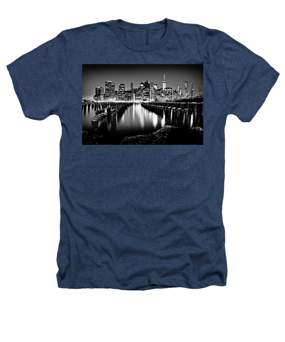 Manhattan Skyline At Night Heathers T-Shirt featuring the photograph Manhattan Skyline At Night by Az Jackson
